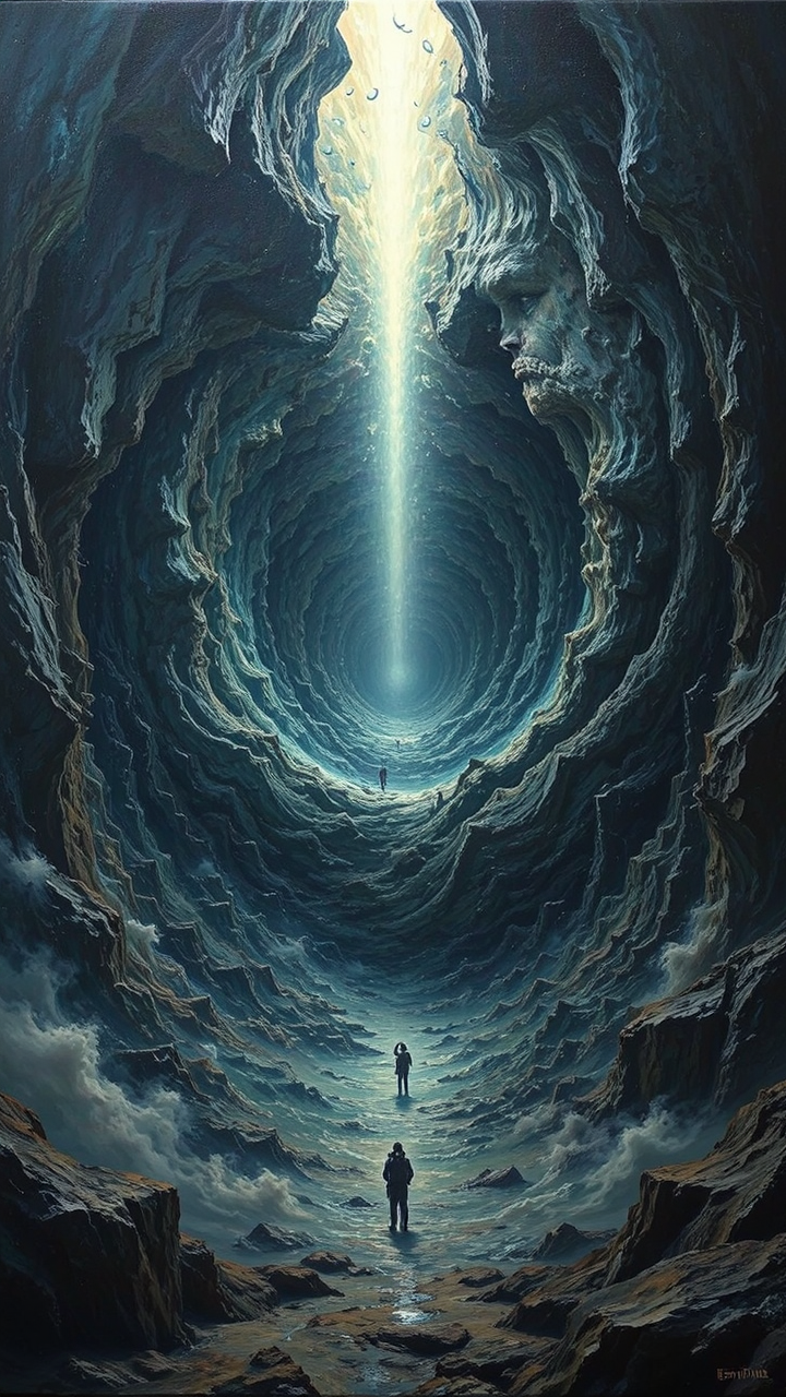 A swirling, dark, cosmic