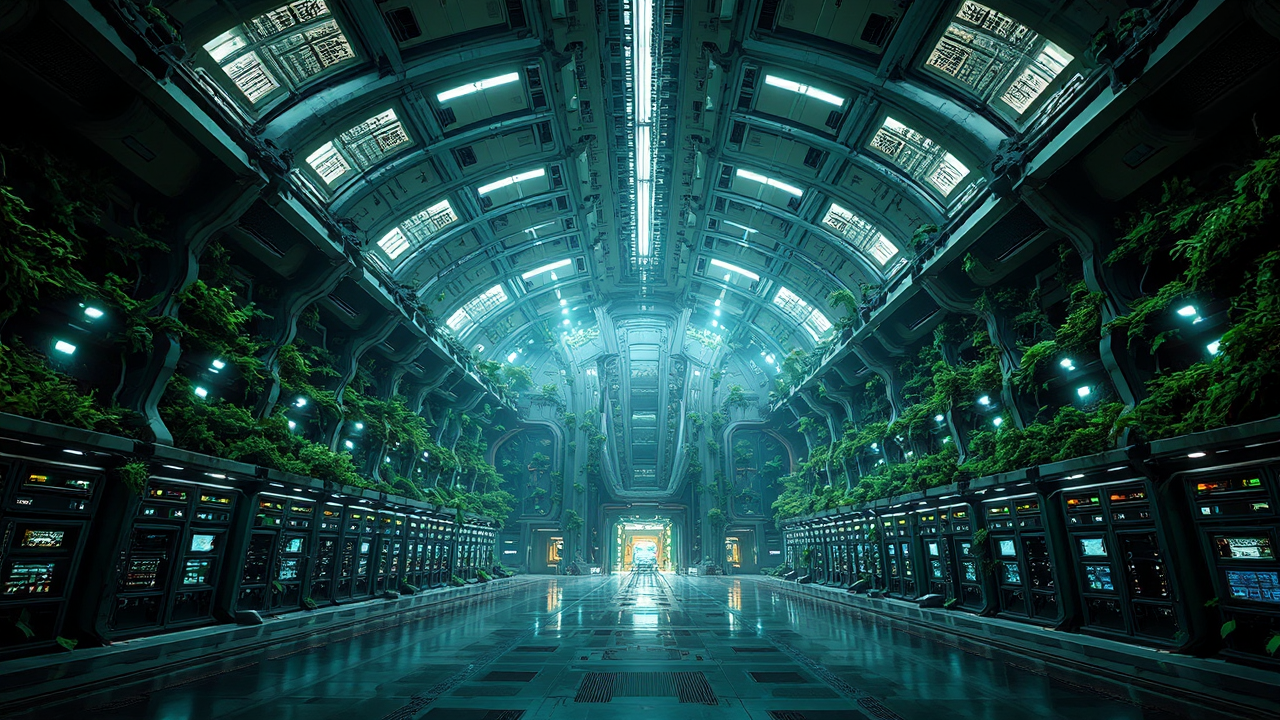 Airport-hanger-Borg Cube interior setup.