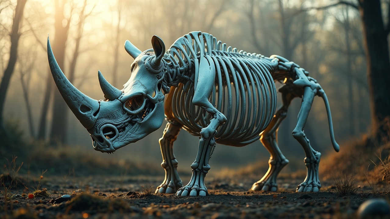 A rhino skeleton in