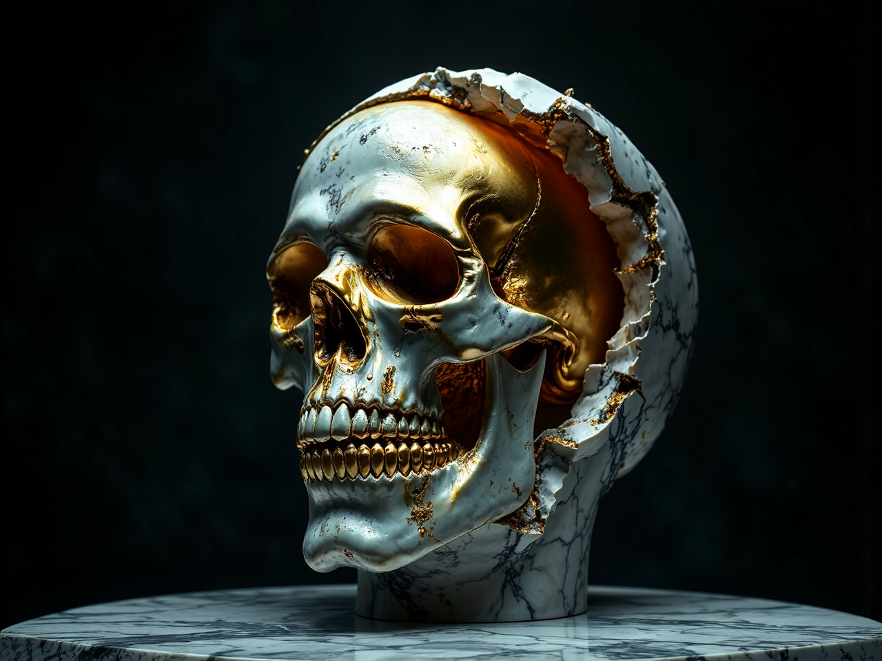 Gold skull emerging from