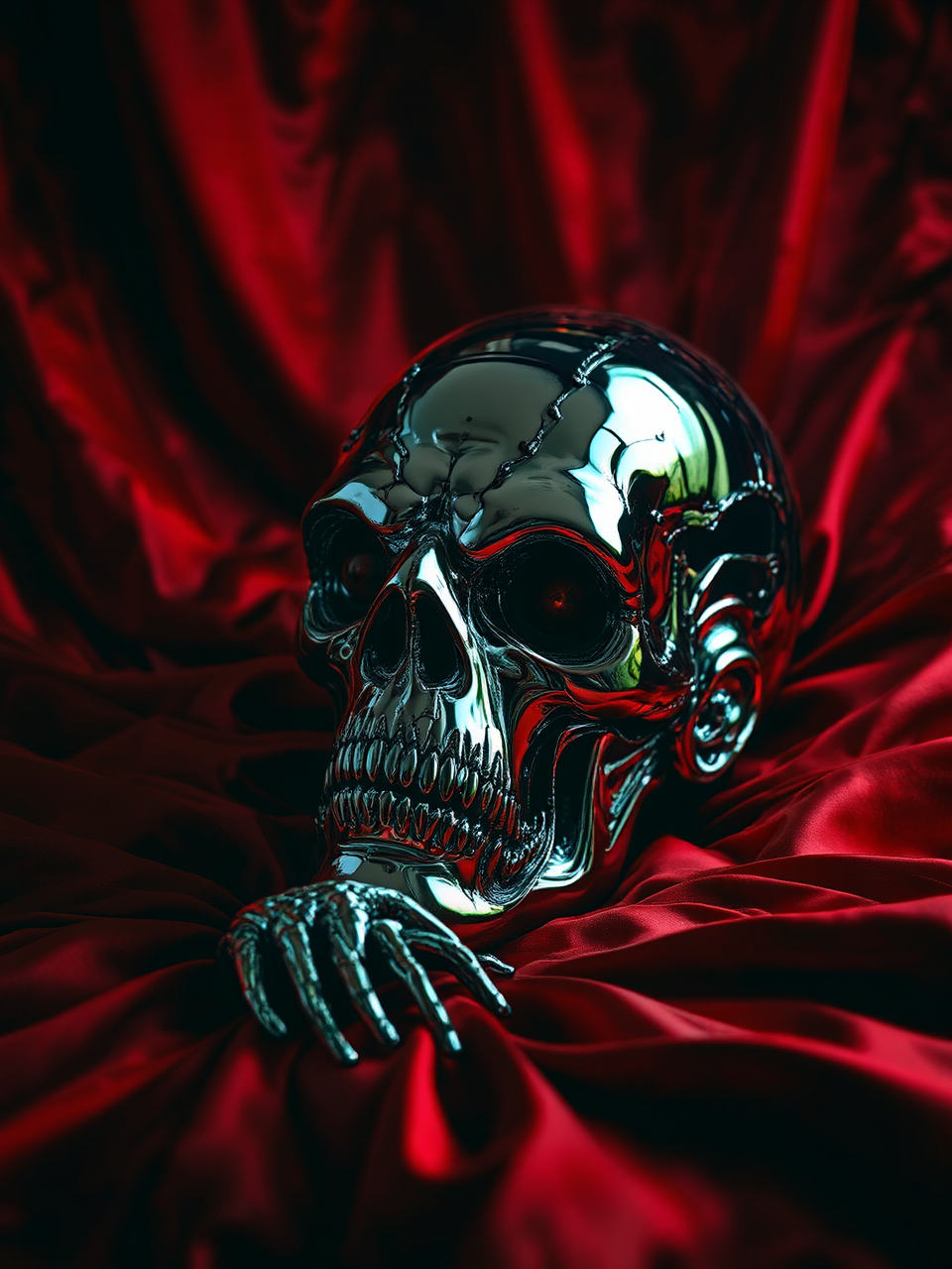 Chrome cyclops statue on