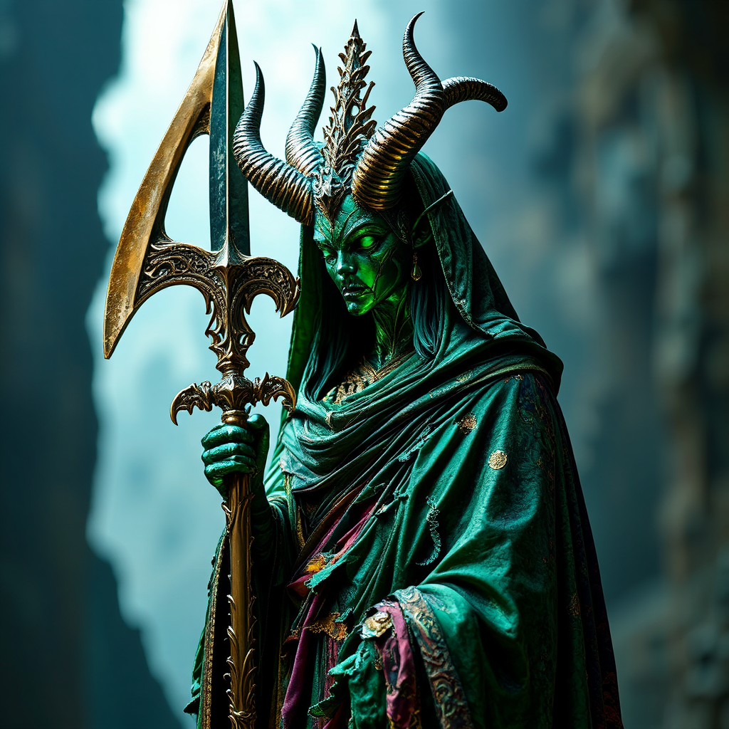 Metallic emerald statue of