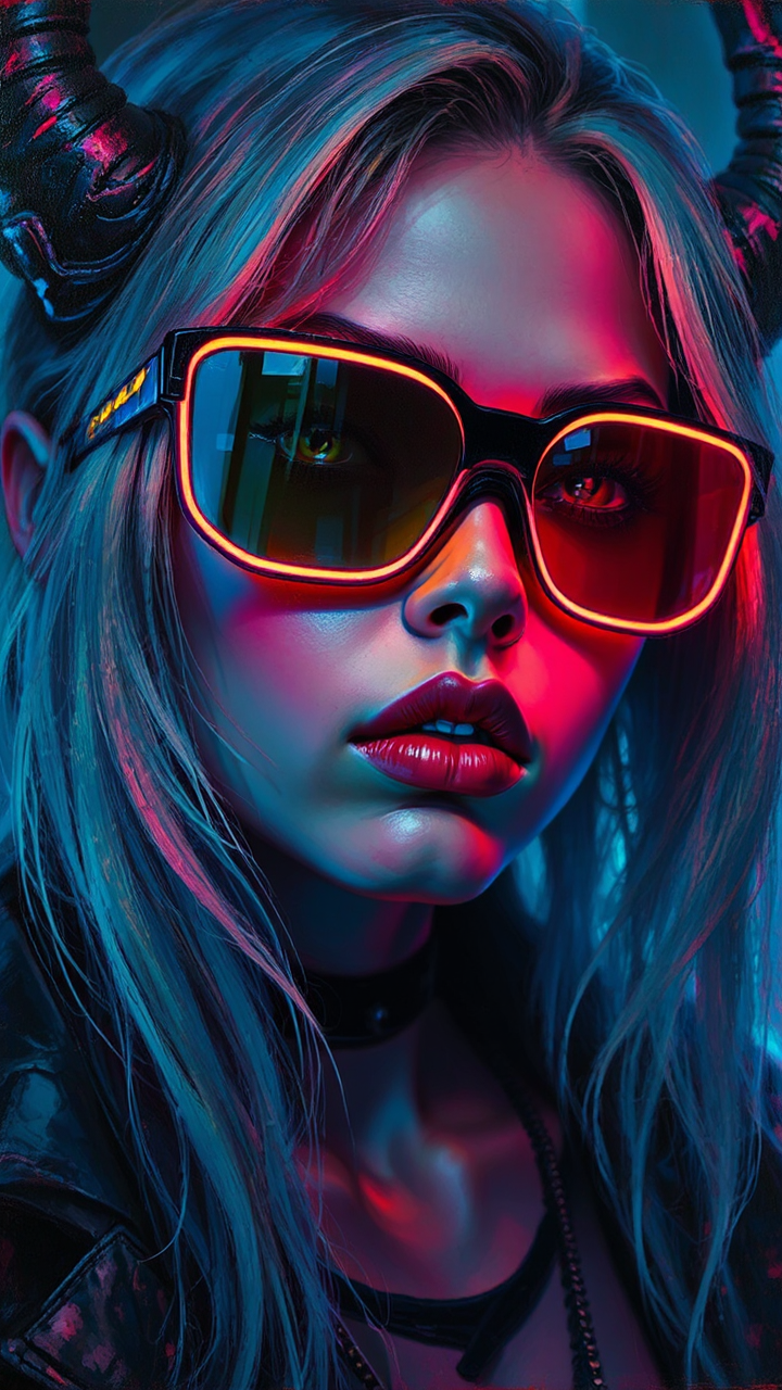 Neon cyberpunk girl in