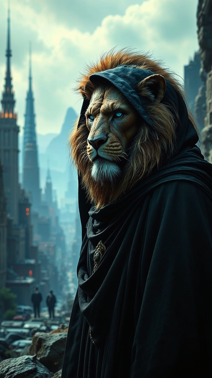 Lionman in dark robes