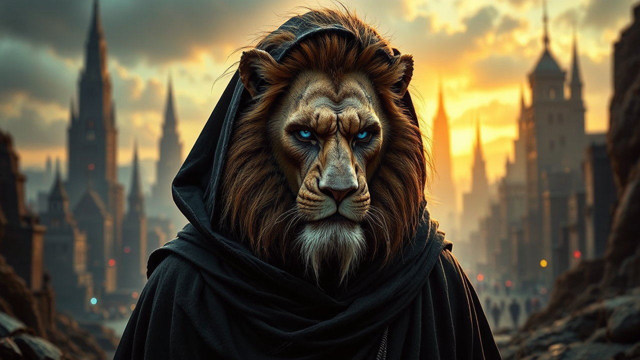 Lion-man in dark robes