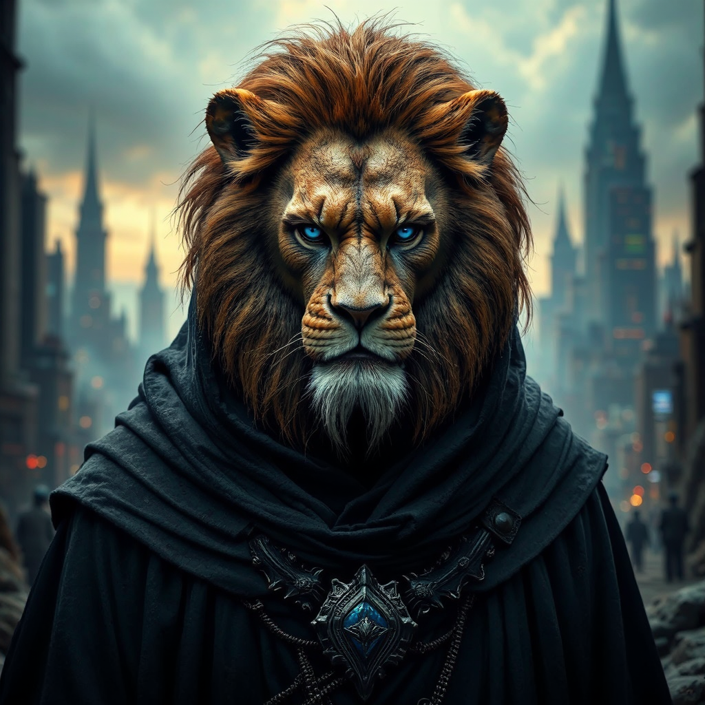 Lion-man portrait in a