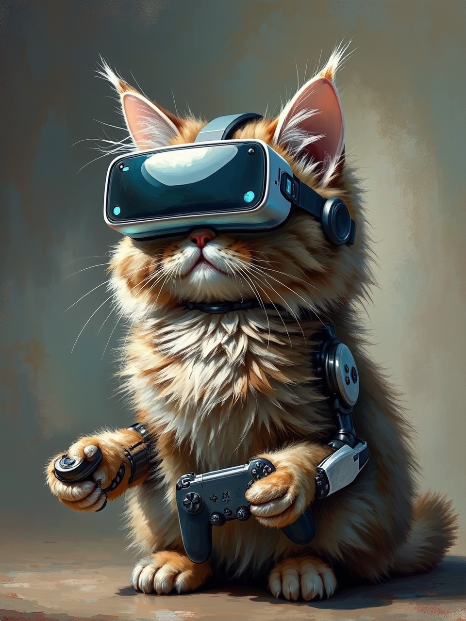 Beautiful cybernetic cat playing