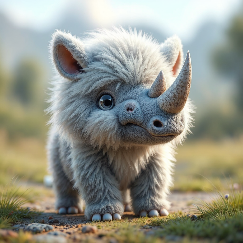 Cute fluffy rhino with