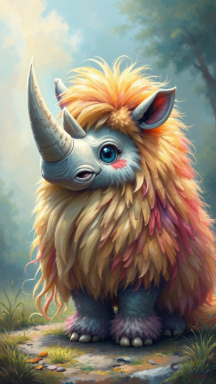 Cute fluffy rhino with