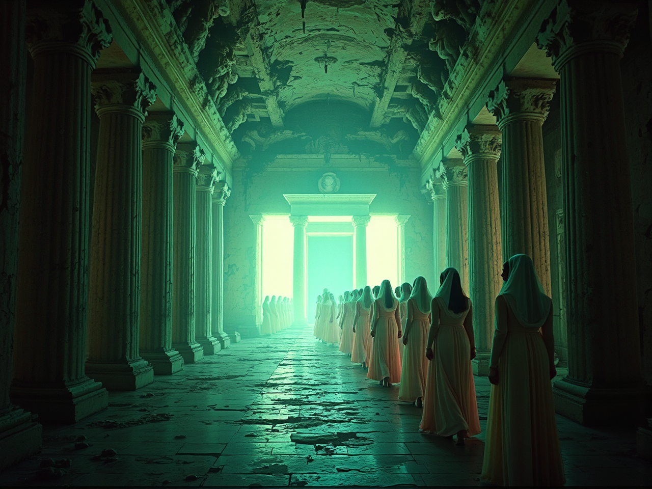 Women procession through a