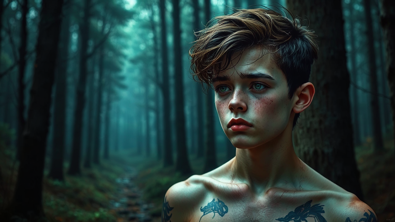 Teenage boy in somber