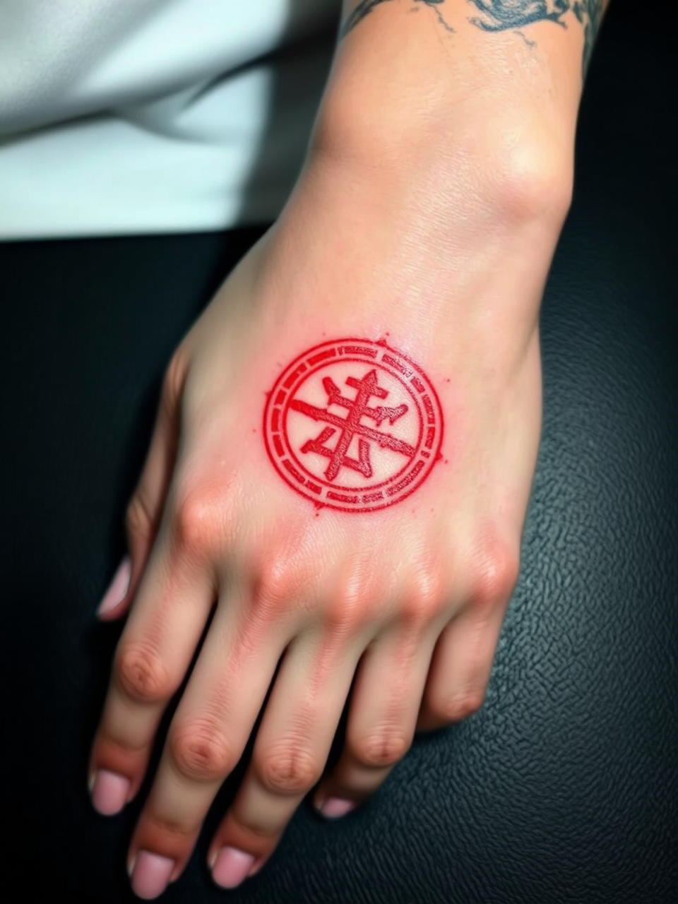 Partly used red hand