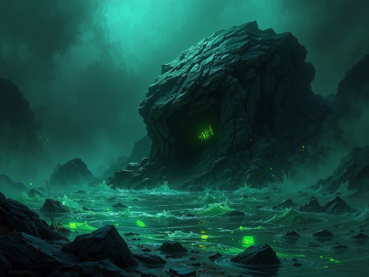 Cel-shaded murky close-up of