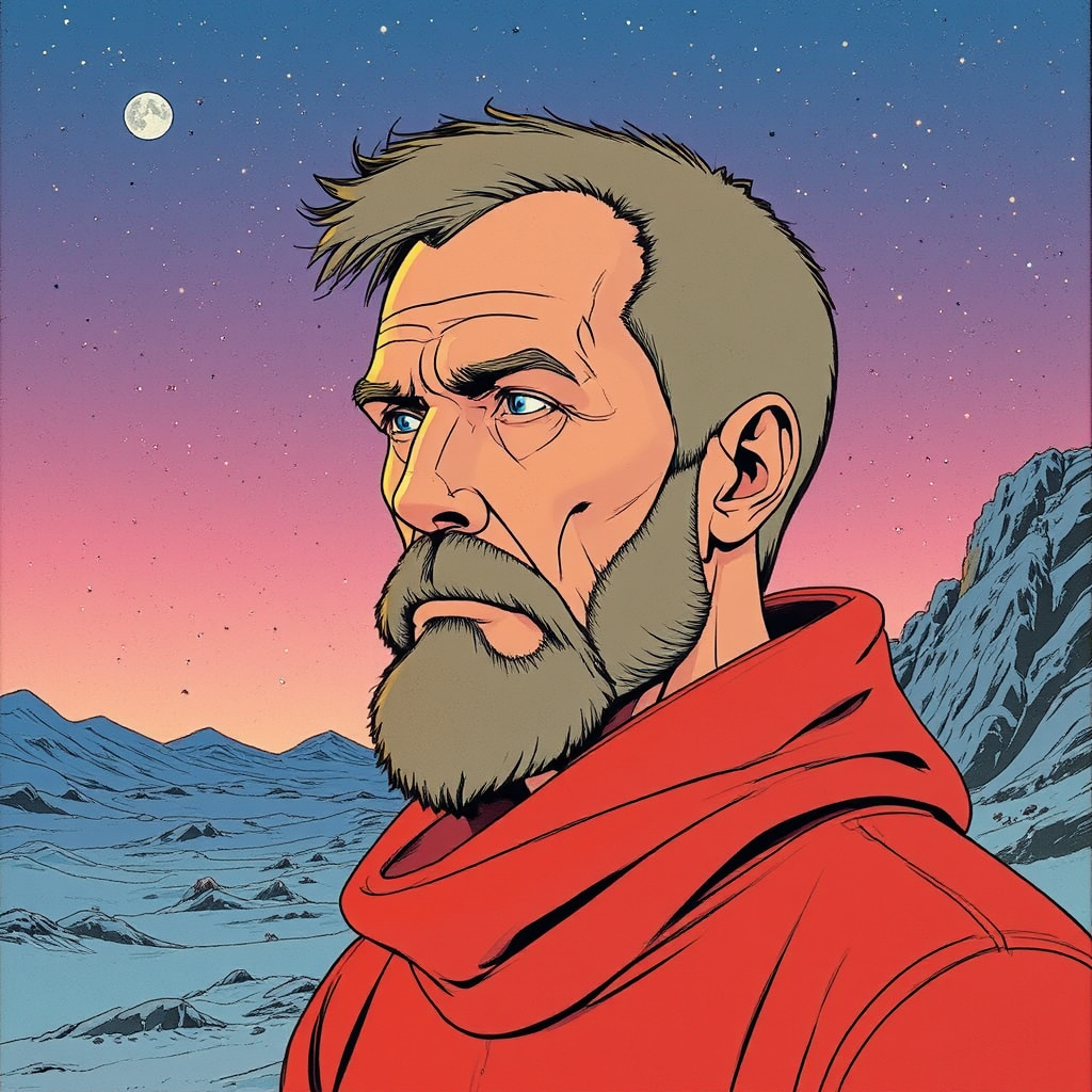 Retro-styled portrait of Elon