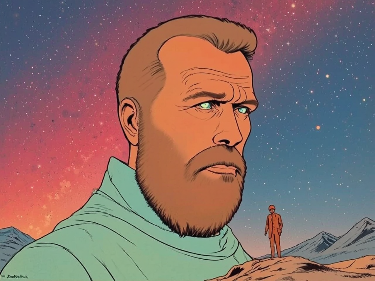 Retro-style portrait of Elon