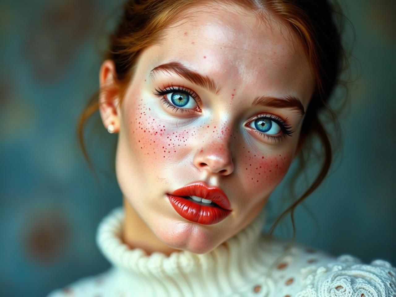Freckled fashion model looks