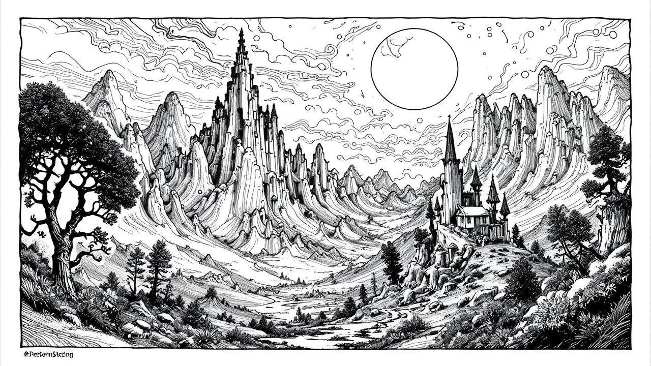 Fantasy landscape with black