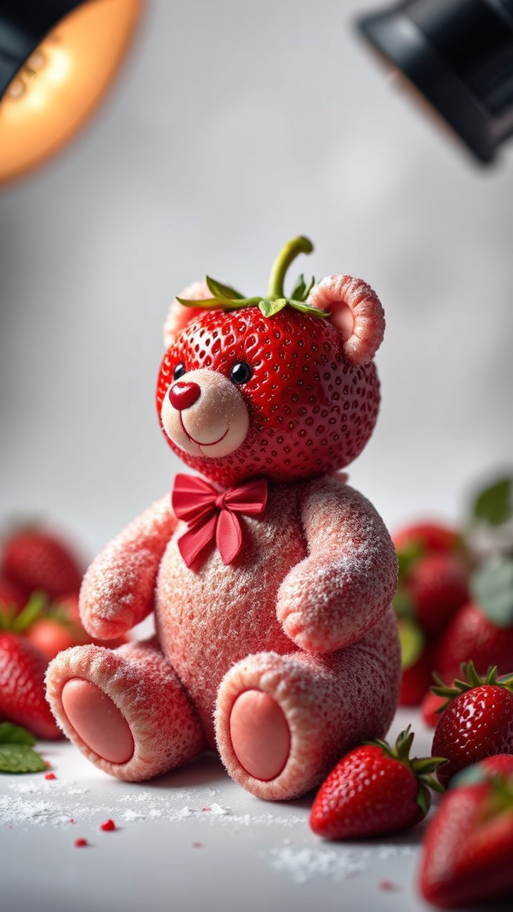 A strawberry-shaped plush toy