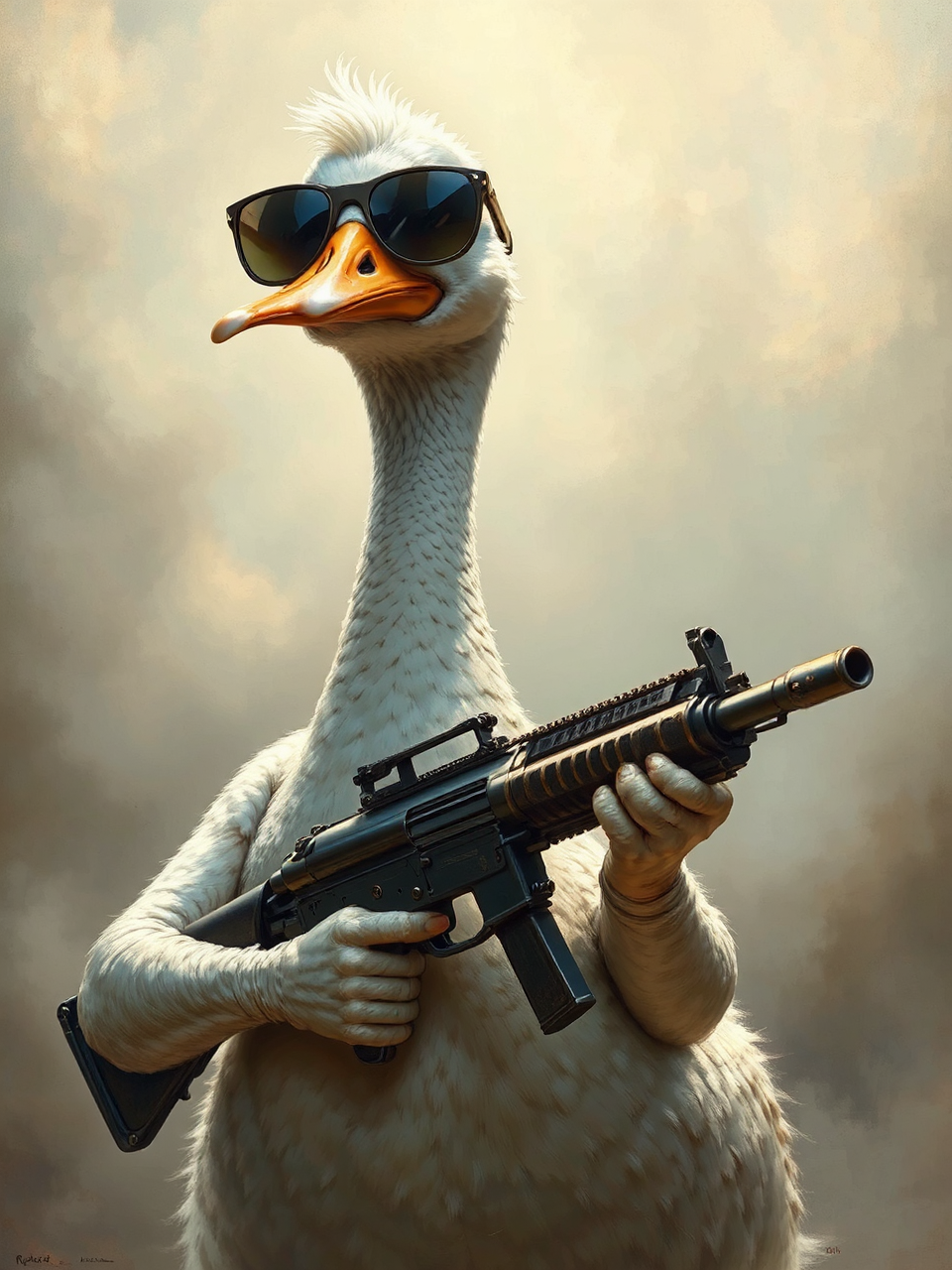 An anthropomorphic goose with