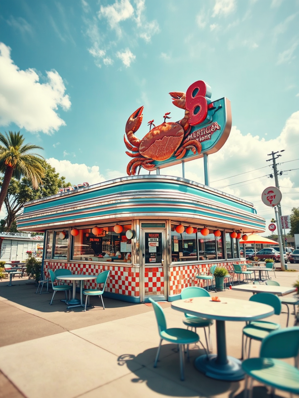 Crab-themed American diner exterior