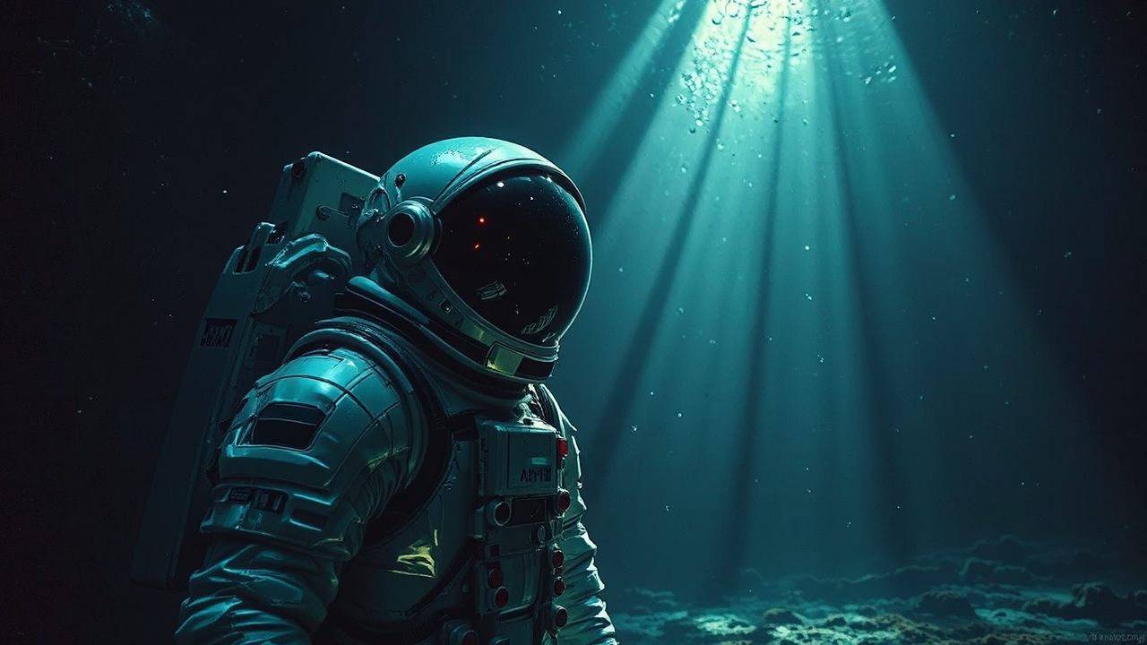 Astronauts underwater in elaborate
