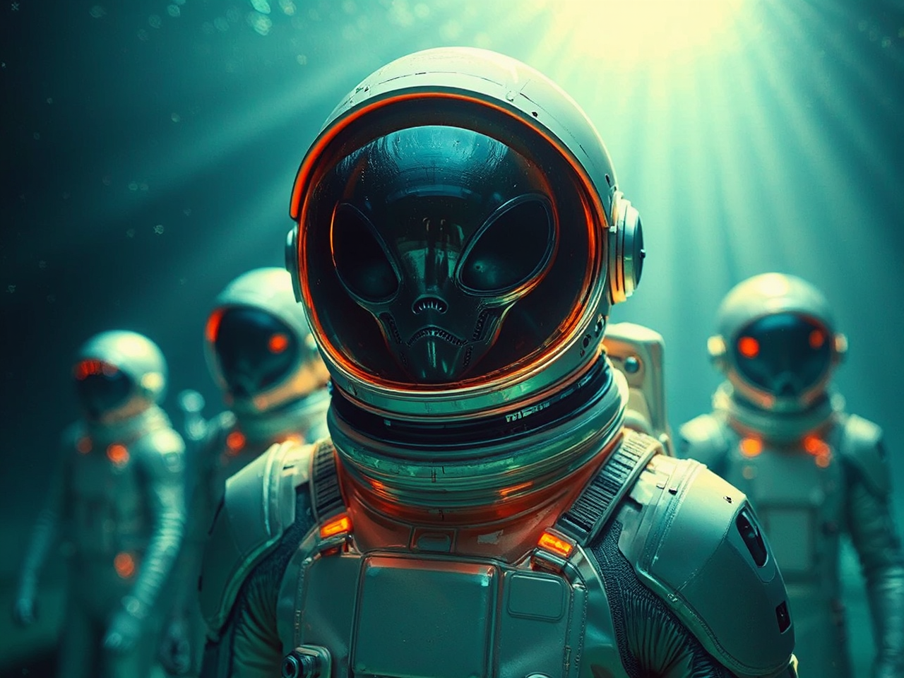 Cosmonauts and aliens underwater