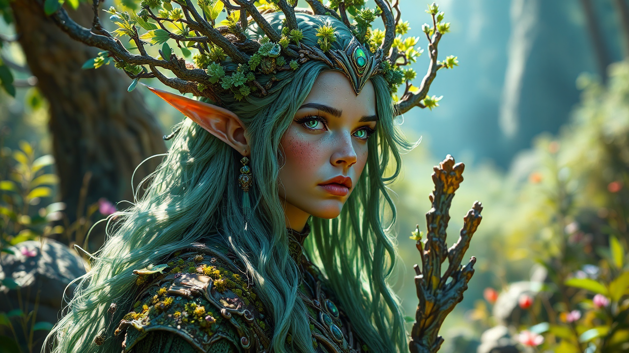 Futuristic druid in natural