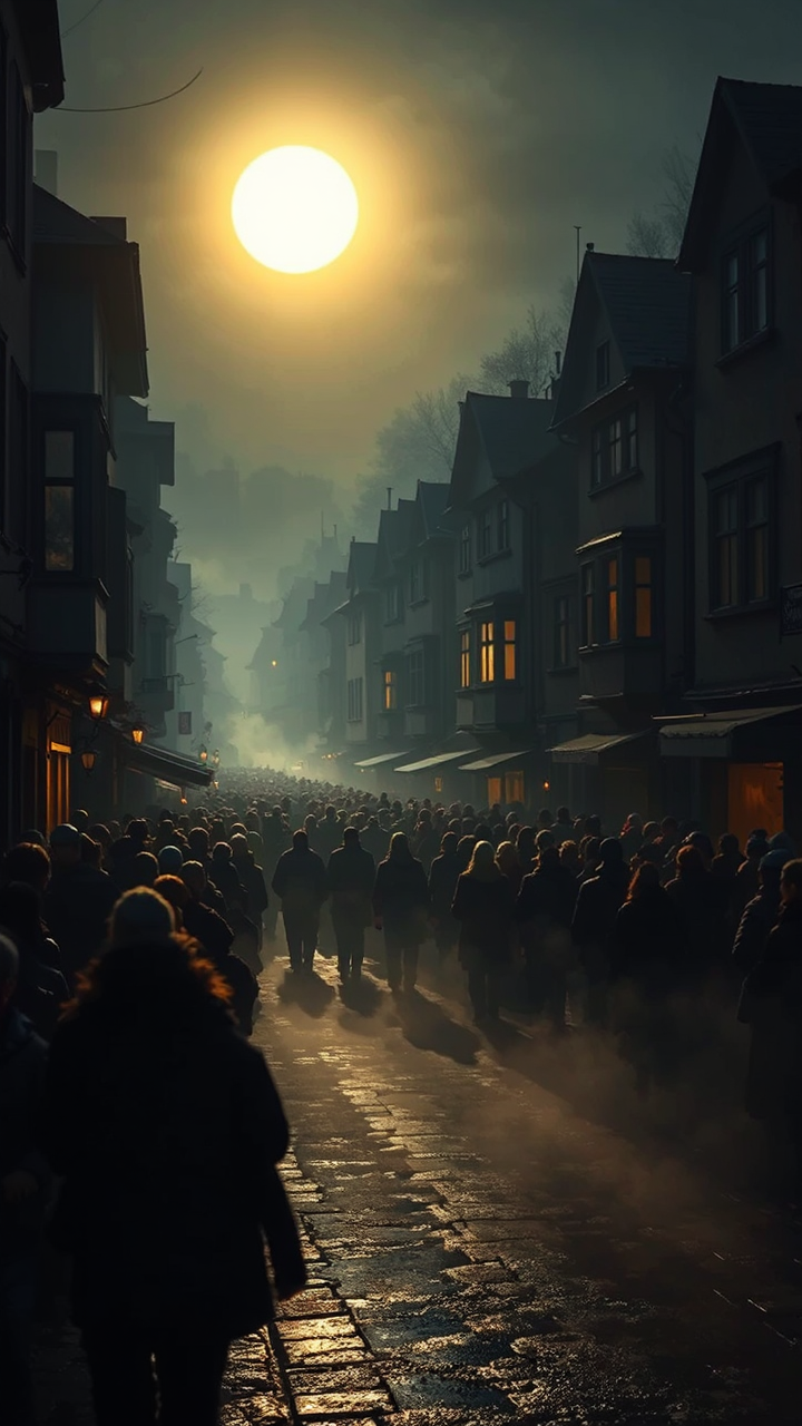 Sun over crowded old