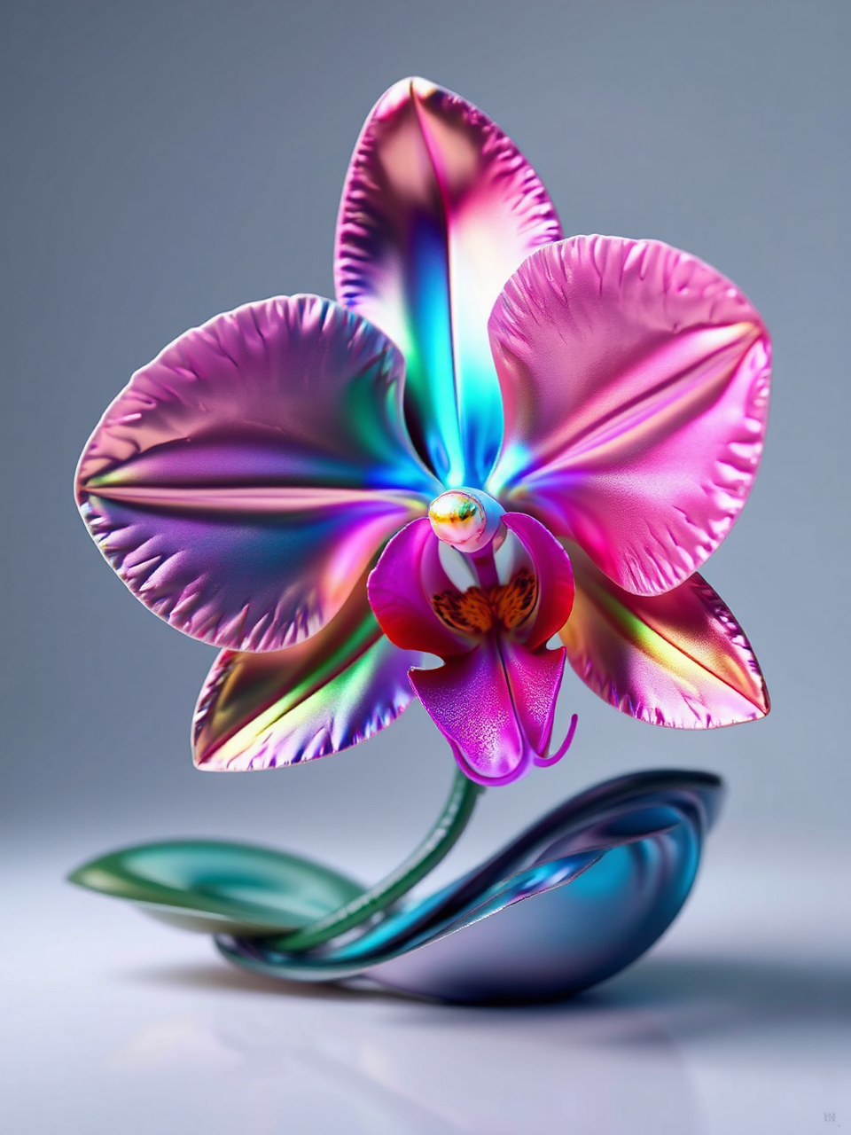 Colorful metallic computer-rendered orchid.