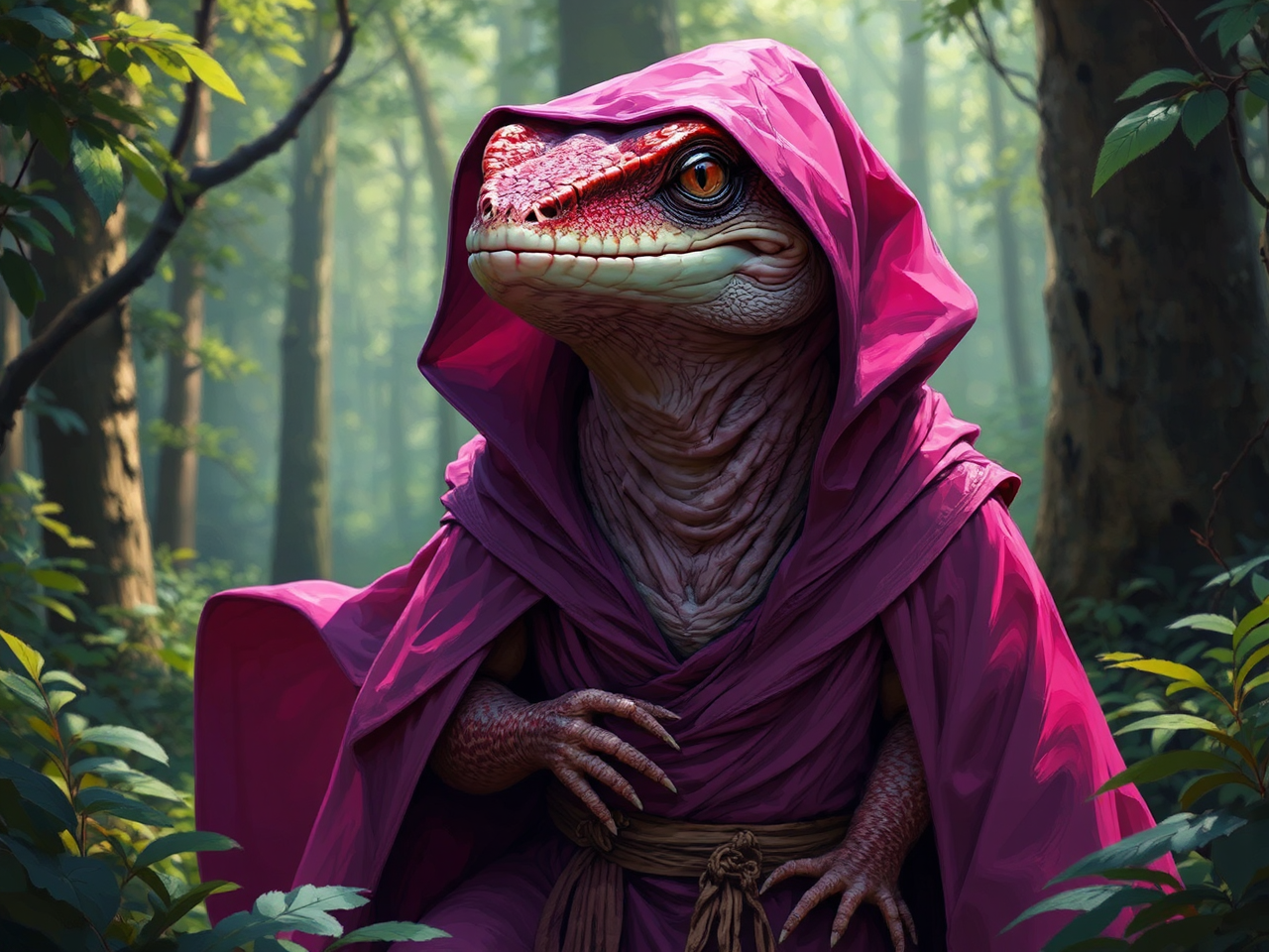 Anthropomorphic lizard in wizard