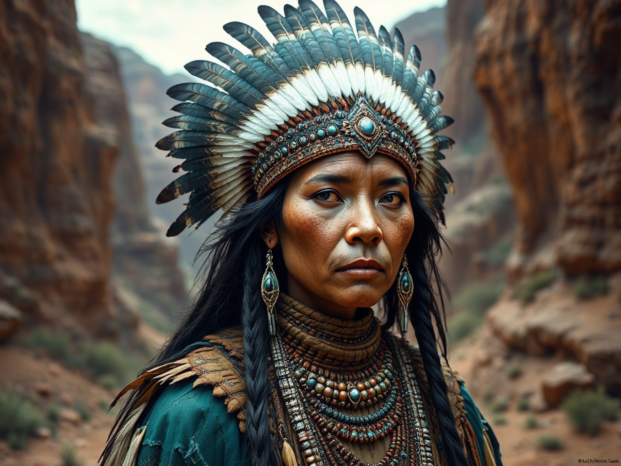 Indigenous woman in canyon