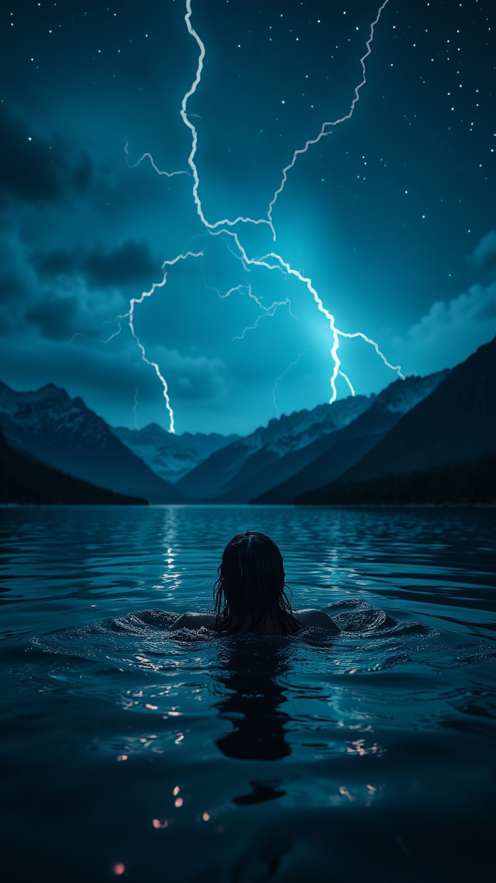 Woman swimming in stormy