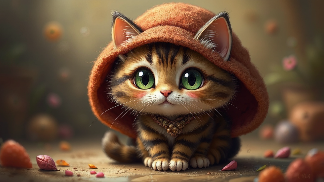 Cute cat painted in