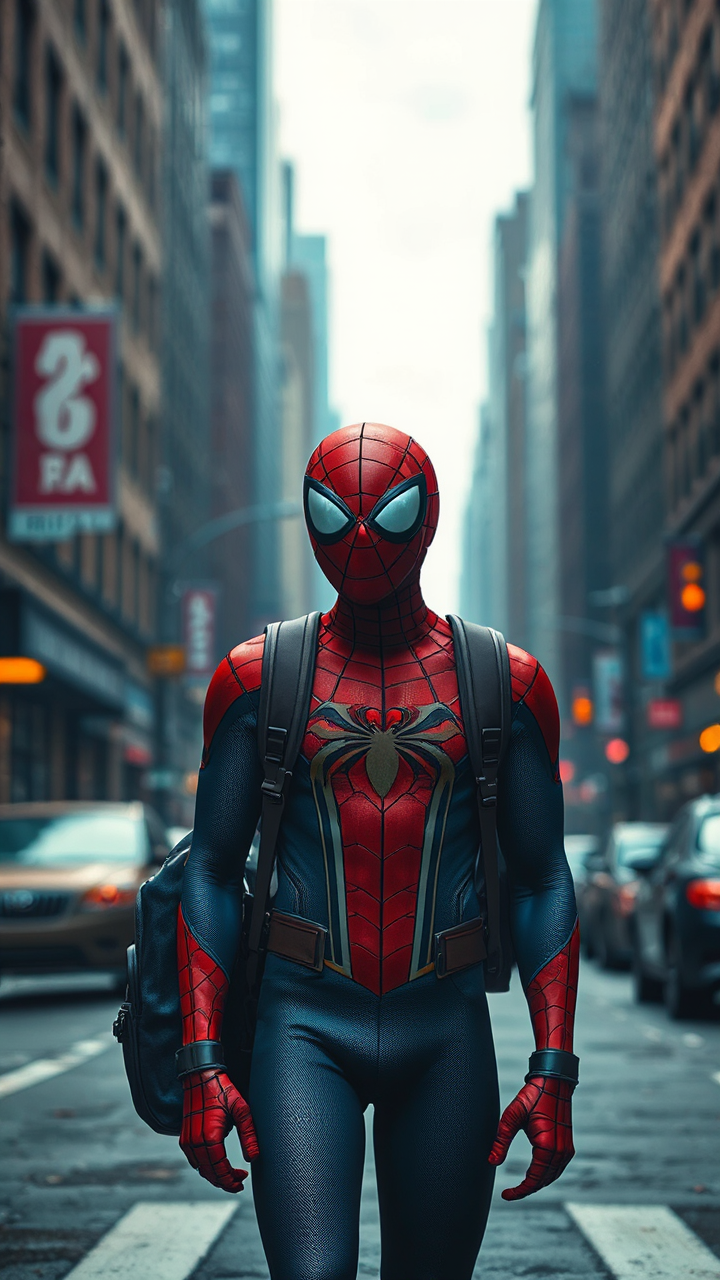 Spiderman walks to school