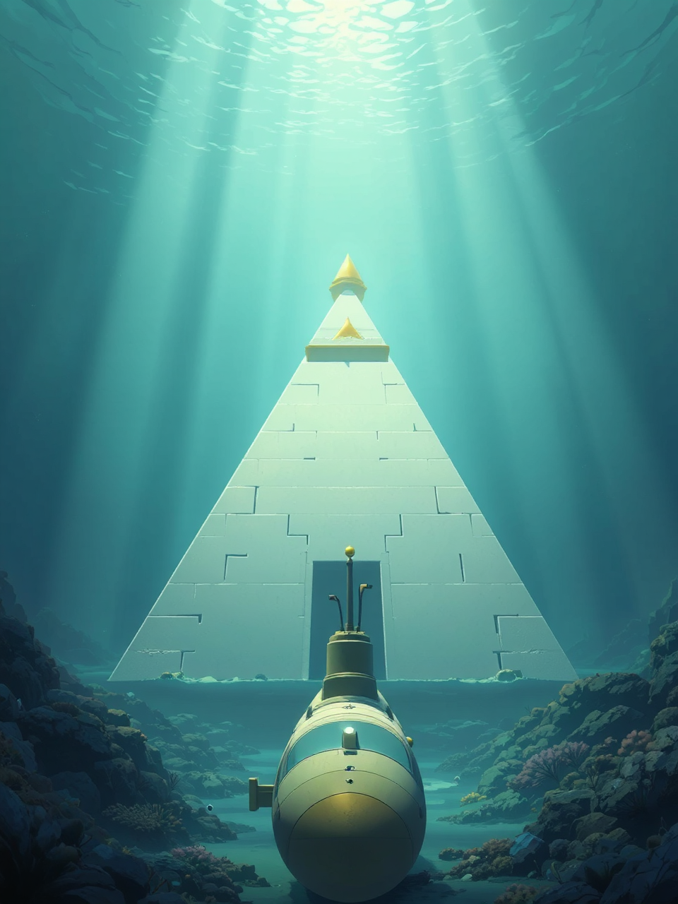 Underwater scene with submarine