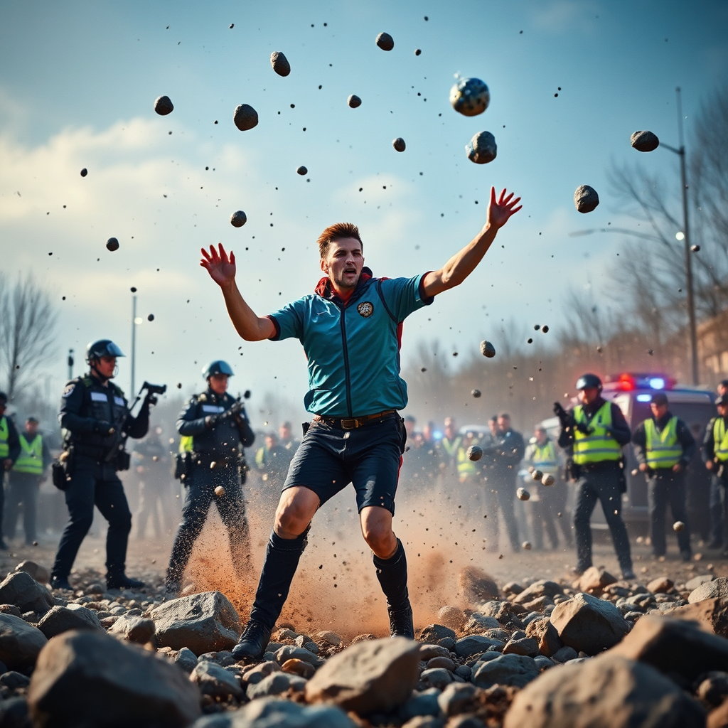 Robert Lewandowski throwing stones