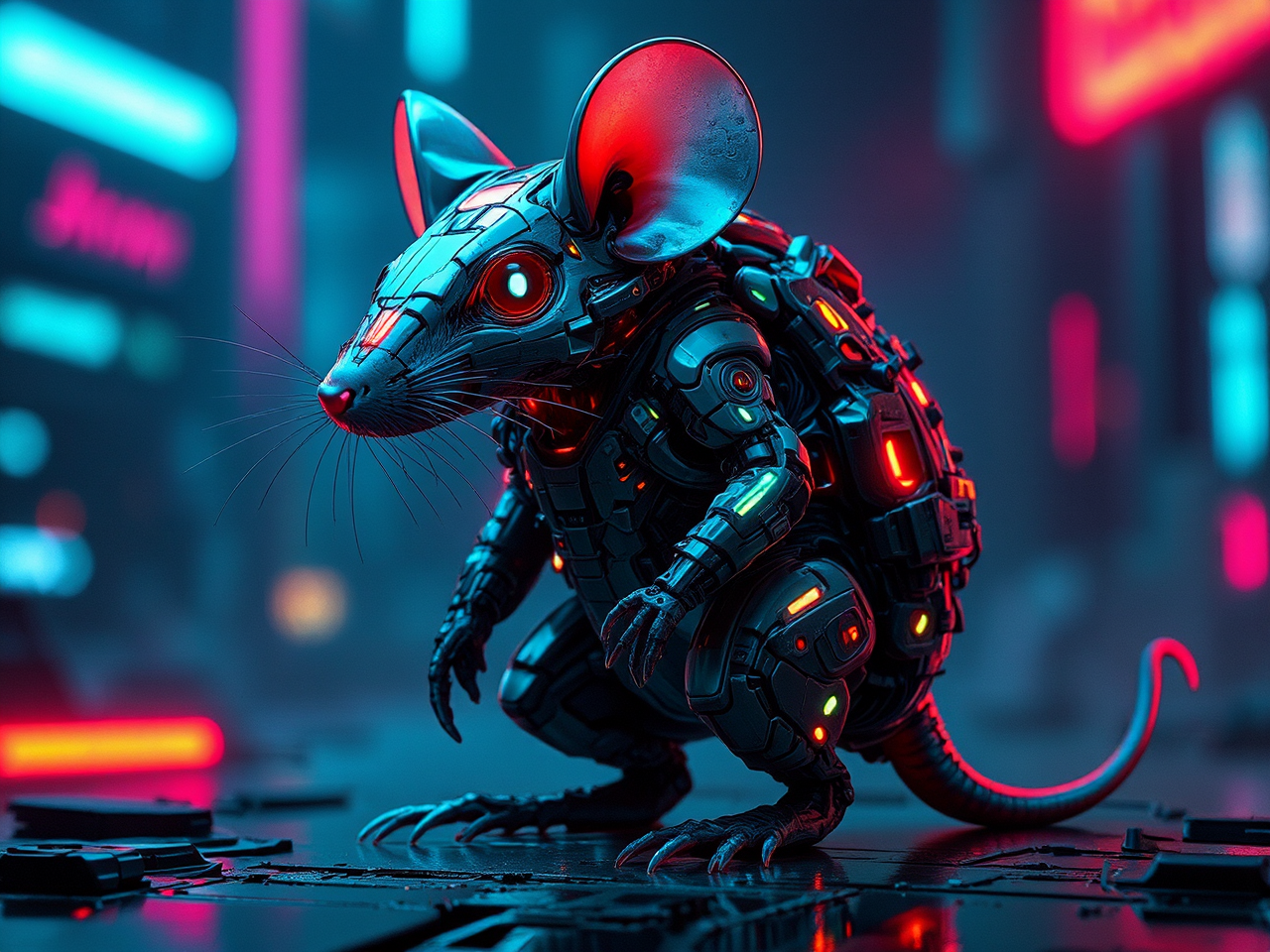Mouse in cyberpunk sci-fi