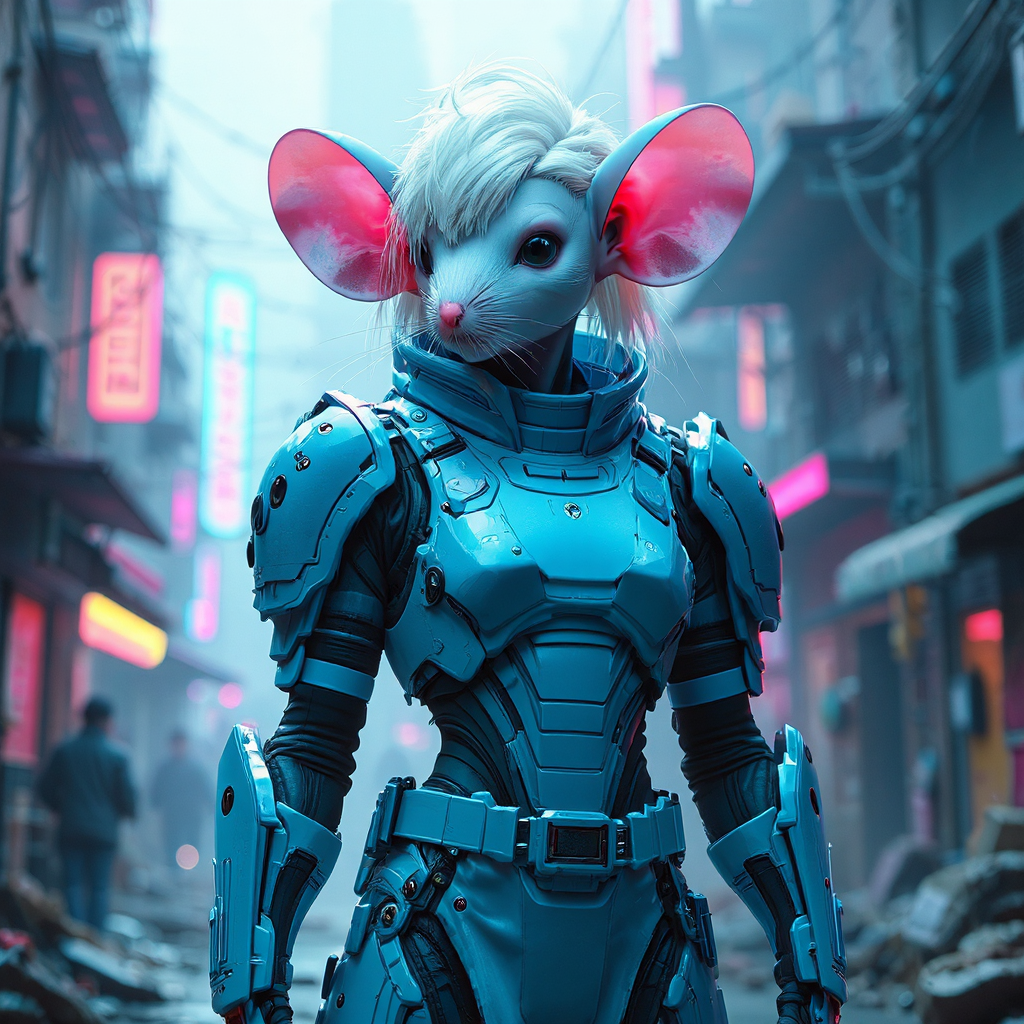 Anthropomorphic mouse in cyberpunk