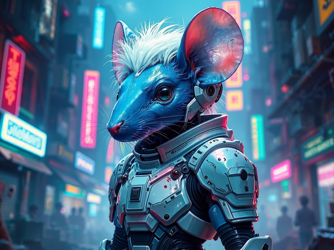 Mouse in cyberpunk armor