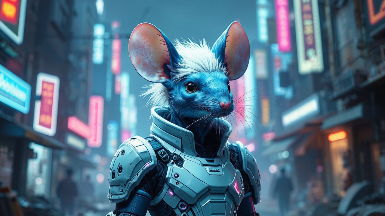 Mouse technomage in cyberpunk