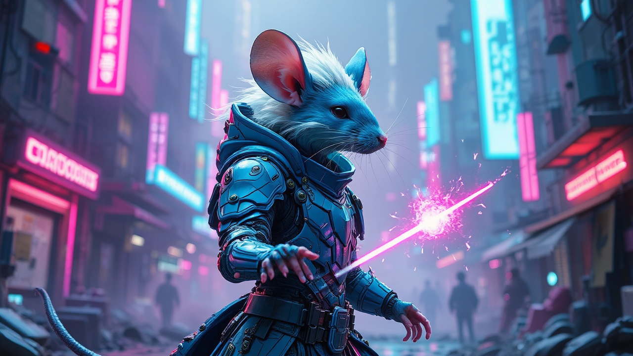 Antropomorphic mouse in cyberpunk