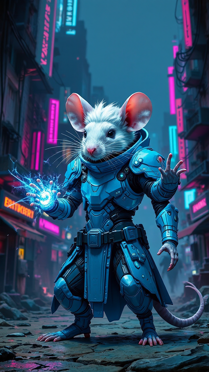 Mouse-like technomage in dark