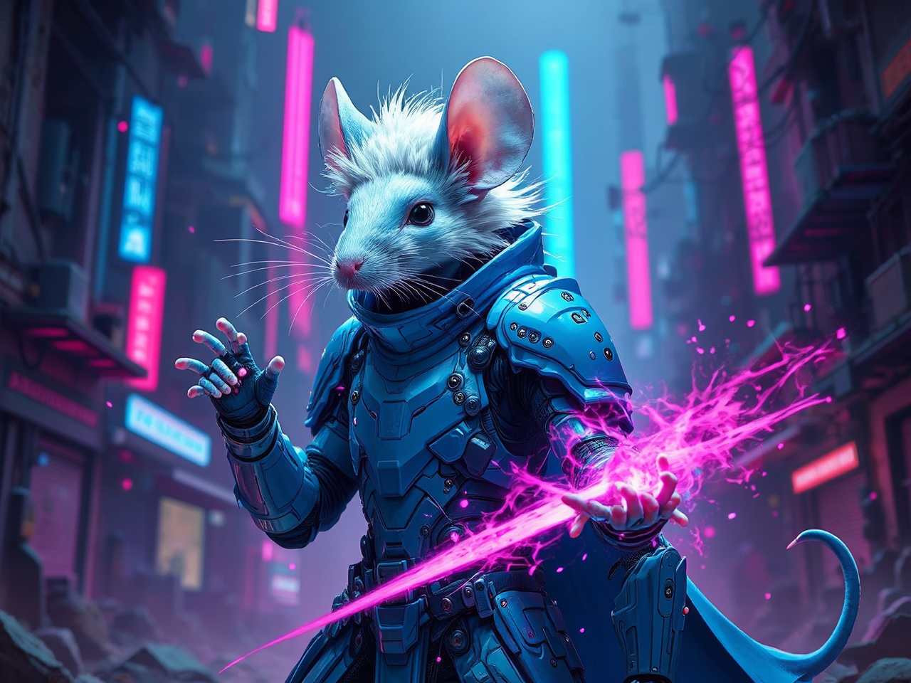 Mouse technomage in cyberpunk