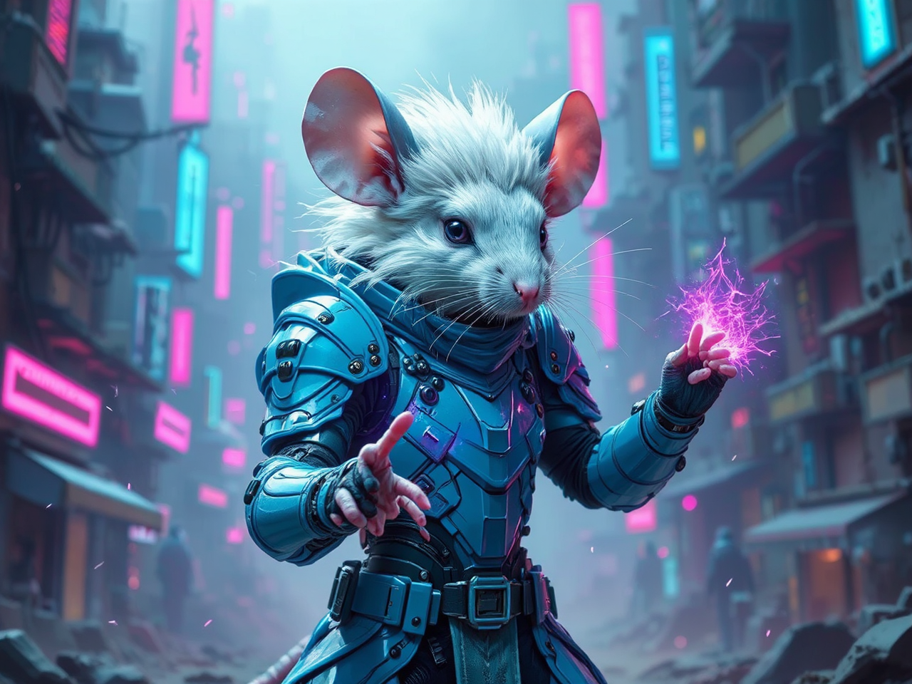 White-haired mouse technomage casts