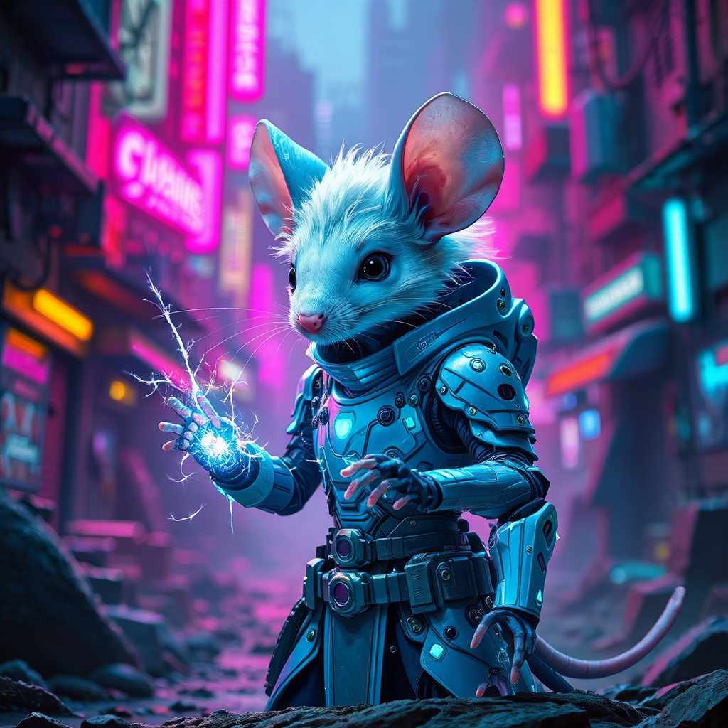 Antropomorphic mouse in cyberpunk