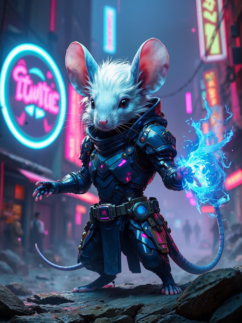 Mouse technomage in dark