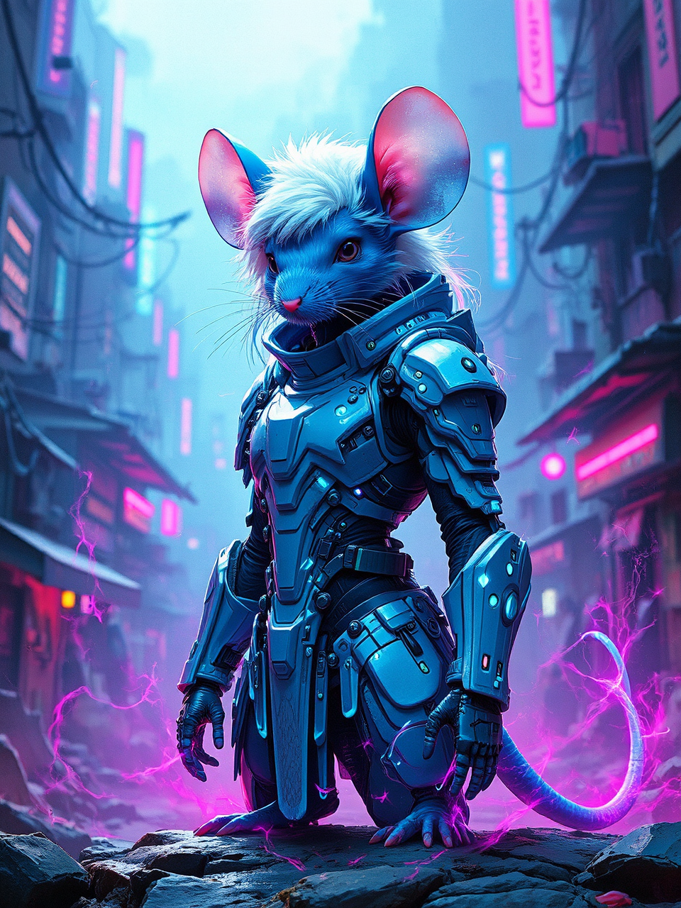 White-haired anthropomorphic mouse in