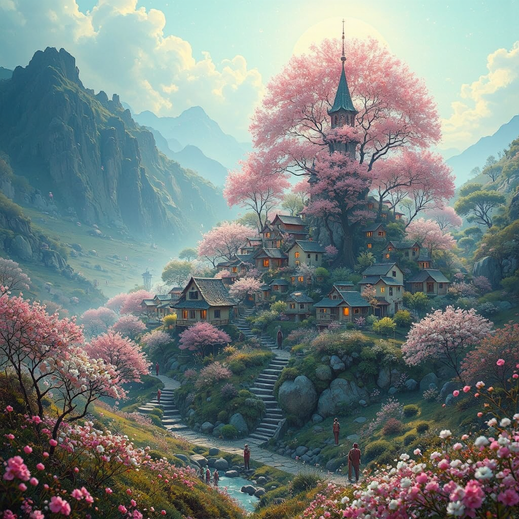 Vibrant, blossoming village in