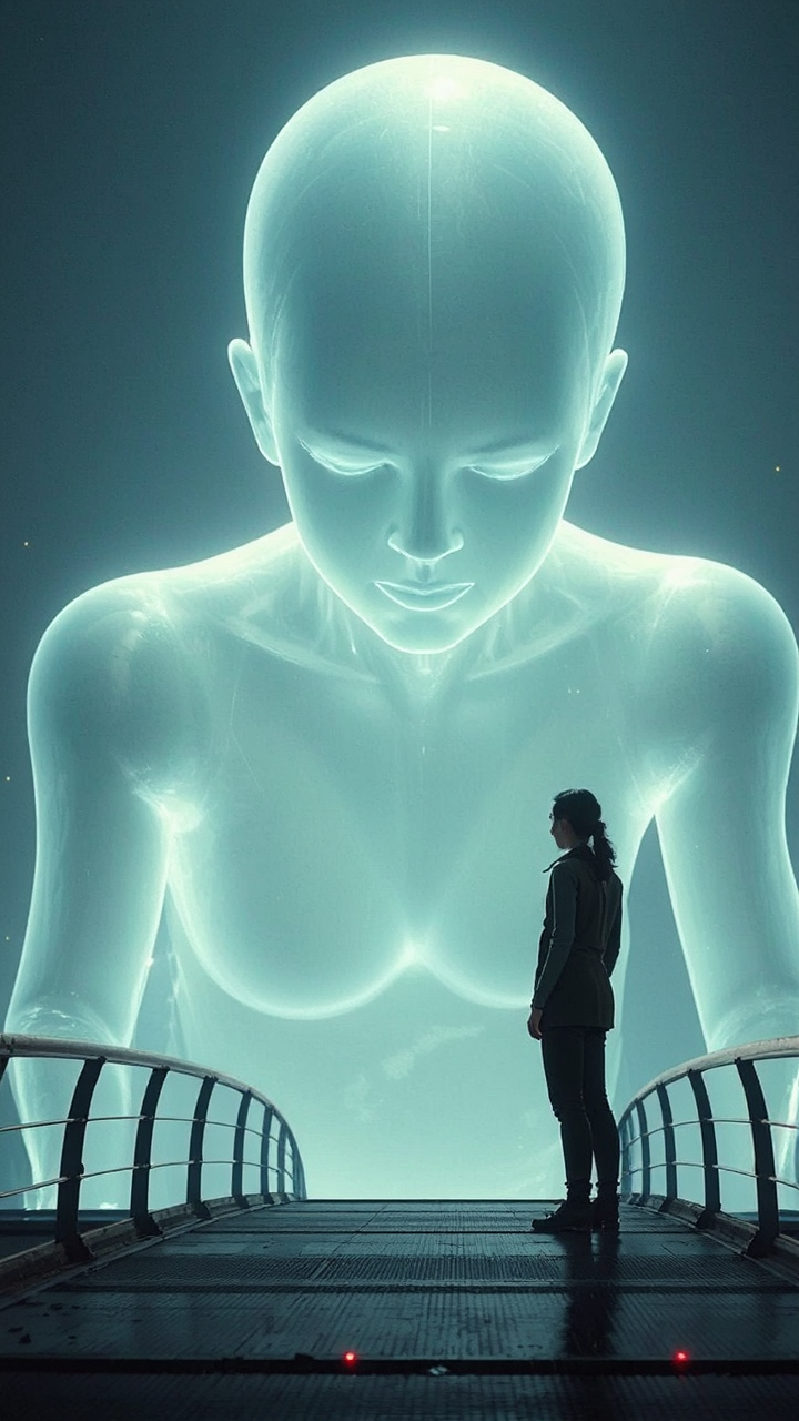 Giant hologram looks down