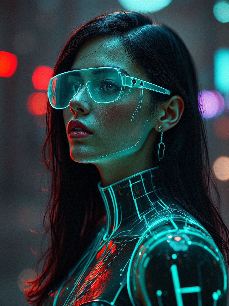 Female android in neon